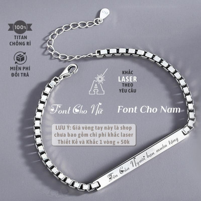 [Ghi Chú] Lắc kèm tên cặp đôi vuông nam nữ Khắc Tên theo yêu cầu thuần Việt có sẵn