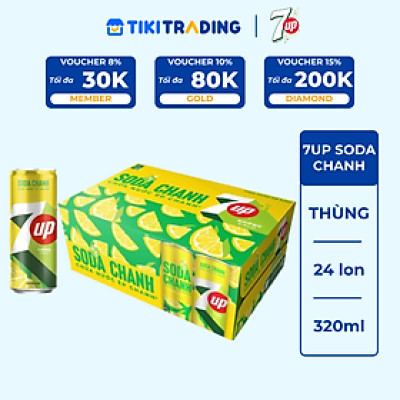 Thùng 24 Lon Nước Uống Có Gaz 7Up Soda Chanh (320ml/lon)