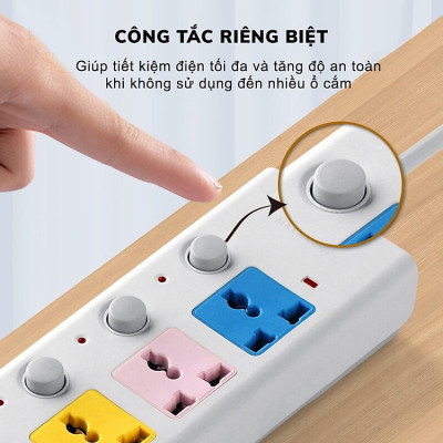Ổ Cắm Điện USB Đa Năng Cao Cấp Chống Giật 4 Cổng Cắm 2 Cổng USB Công Suất 2500W, Có Chốt An Toàn Dây 2 Đến 5m Tiện Dụng