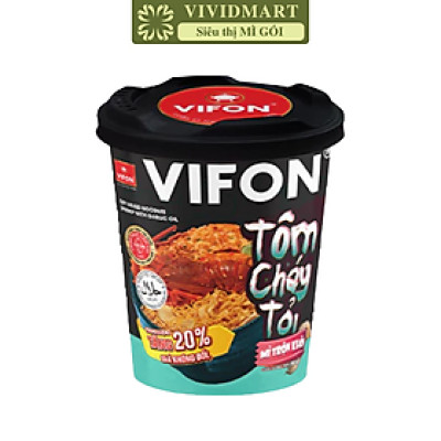 VIFON - Mì ly trộn khô Vifon hương vị Tôm cháy tỏi, Mì trộn tôm cháy tỏi Vifon ly, Mì ly Vifon trộn (75g/ly)