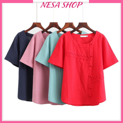 Áo nữ kiểu cổ tròn tay ngắn form rộng thoải mái, chất liệu Đũi cao cấp mềm mịn mát thấm mồ hôi NeSa Shop AKH.58