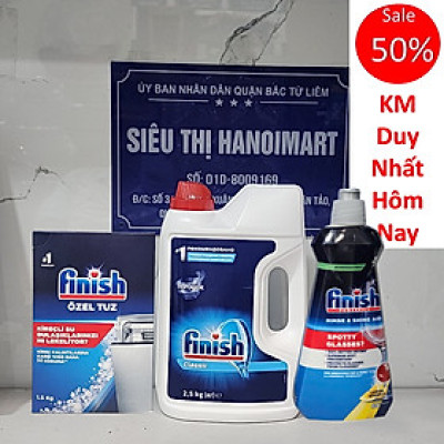Combo rửa bát Finish Bột 2.5kg, Muối 1.2kg, Nước làm bóng 400ml
