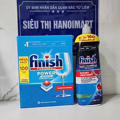 Combo Viên rửa bát Finish Essential 100 viên + Nước làm bóng finish 800ml dùng cho máy rửa bát