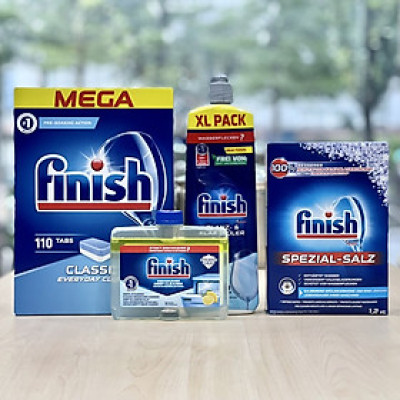 COMBO FINISH: Viên rửa bát Classic 110 viên + Bóng 750ml + Muối 1,2kg + Dung dịch vệ sinh