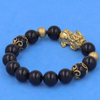 Chuỗi tay Tỳ Hưu inox Charm Thạch Anh Đen 10 ly VTAETHTRHKHB10 - hợp mệnh Mộc, mệnh Thủy