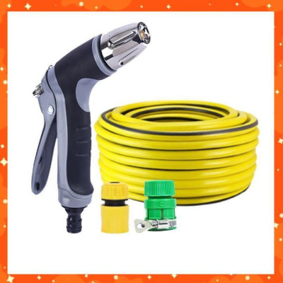 Bộ dây vòi xịt nước rửa xe, tưới cây tăng áp 3 lần cút nhựa nối nhựa vàng loại 15m 206817