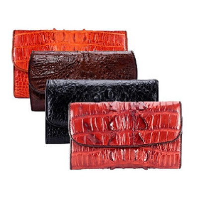 HJ3201-02-03-07 - Bóp da cá sấu 3 gấp gai vàng, đen, nâu đỏ, nâu đất