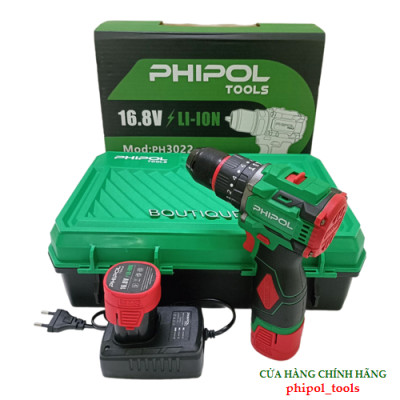 Combo Máy khoan vít 16.8V động cơ không chổi than PHIPOL TOOLS PH3022 Kèm 2 pin và sạc - Hàng Chính Hãng