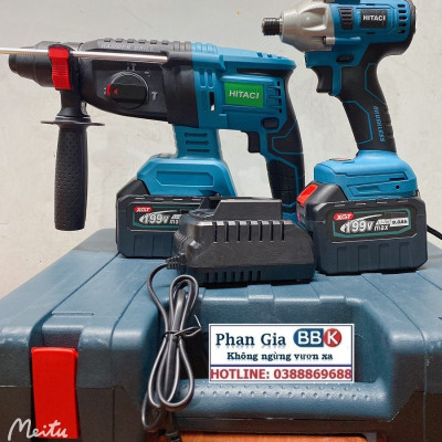 Bộ Combo 2 Máy Khoan Gồm Máy Khoan Đục Bê Tông Và Máy Chuyến Vít 199V - Động Cơ Không Chổi Than - Tặng Hộp Đựng