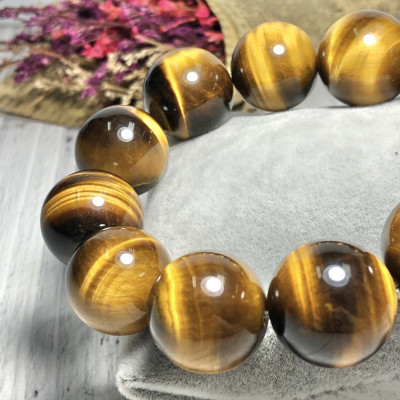 Vòng Thạch Anh Mắt Hổ vàng nâu 18mm mix tỳ hưu đá