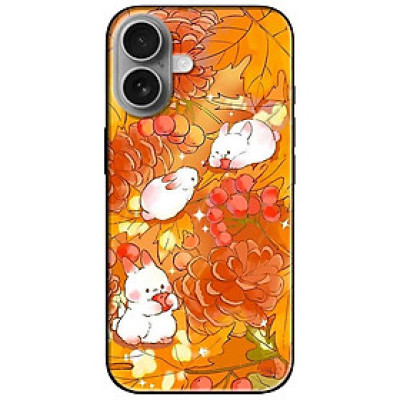 Ốp lưng cho IPhone 15 - 15 Plus - 15 Pro - 15 Pro Max - 16 - 16 Plus - 16 Pro - 16 Pro Max - Thỏ Nền Cam - Hàng Chính Hãng