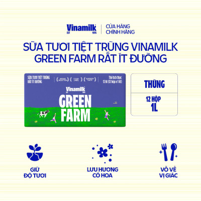 Thùng 12 Hộp Sữa tươi Vinamilk Green Farm rất ít đường 1L