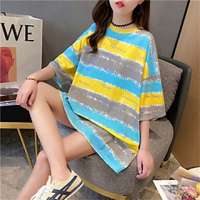 Áo thun nữ form rộng kẻ màu, Áo thun kiểu dáng trẻ trung nữ tính Mã 02