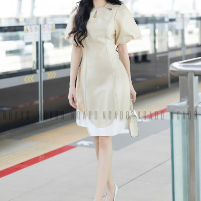 Đầm nude tay phồng NGADO , đầm dự tiệc , đầm thiết kế