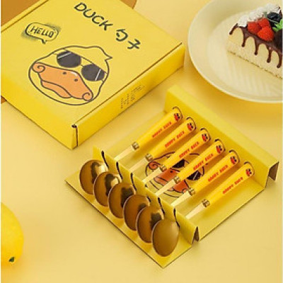 Bộ 6 Thìa Muỗng Vàng Happy Duck Mạ Vàng Cán Dài Full Box