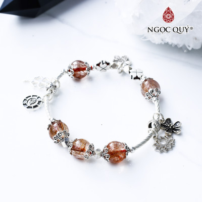 Vòng thạch anh tóc đỏ phối charm bạc mệnh hỏa, thổ - Ngọc Quý Gemstones