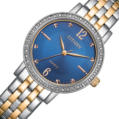 Đồng Hồ Nữ Citizen Pin-Quartz Đính Đá Swarovski Dây Thép Không Gỉ EL3106-59L - Mặt Xanh (31mm)