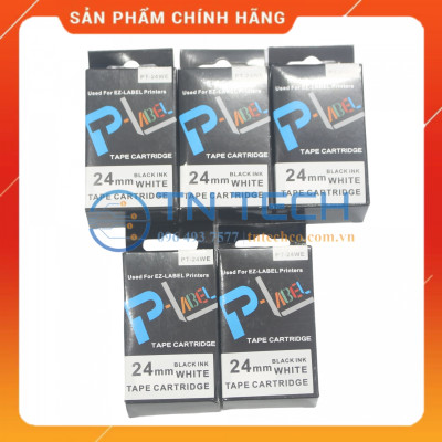 Nhãn in CASIO PT-24WE - Chữ đen nền trắng 24MM x 8M - Dùng cho máy in nhãn CASIO [Hàng nhập khẩu]