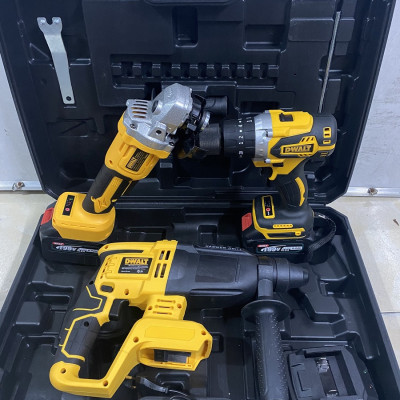 Bộ Combo Máy Khoan Đục Bê Tông, Máy Mài Và Máy Khoan Pin Dùng Pin 199V, 2 Pin 15Cell, Động Cơ Không Chổi Than, Bảo Hành 12 Tháng (Tặng kèm hộp đựng)
