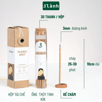 Nhang Thủ Công 3 Lành Hộp 30 Que Nhiều Mùi 100 % Tự Nhiên Tặng Kèm Đế Chăm Không Hóa Chất Xông Thơm