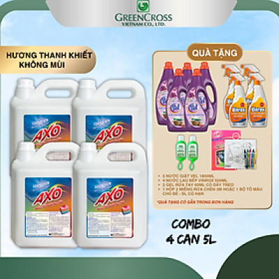 COMBO 4 CAN Nước tẩy quần áo màu đánh bay vết bẩn AXO 5 Lít Tiết Kiệm Hương Thanh Khiết