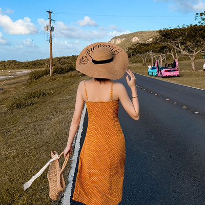 Váy maxi 2 dây chấm bi vàng, bèo nhún cách điệu trước, tôn dáng, đầm voan đi biển cá tính, họa tiết chấm bi dễ mặc | MX053