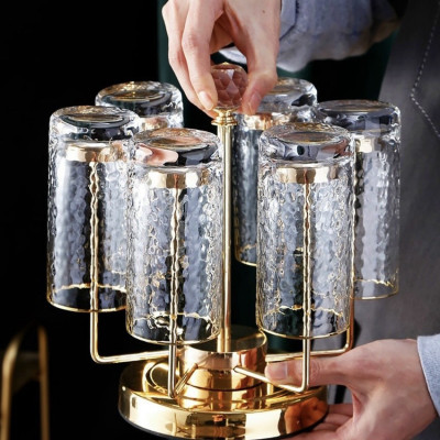 Giá úp cốc Inox mạ vàng xoay 360 độ