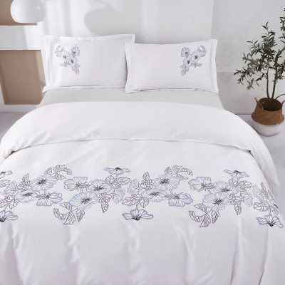 Bộ chăn ra Casa Bello Home - Set Bella Blue Sky Cotton lụa satin thêu họa tiết thêu 5 món