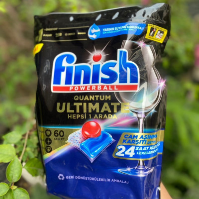 Túi 72 viên rửa chén Finish Quantum Max Dishwasher Tablets Sparkle