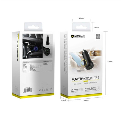 Củ sạc Ôtô MicroPack POWER MOTOR LITE 2 MCC-236QC Hai Cổng USB-A Công Suất 18W Tổng Công Suất 36W Hàng Chính Hãng