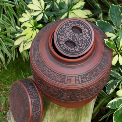Chum sành ngâm rượu đắp nổi hoa văn cổ 5L gốm sứ Bát Tràng (bình rượu, bình ngâm rượu, chum ngâm rượu)
