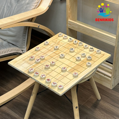 Bàn Cờ Tướng Gỗ Sồi Siêu To 43x37cm Siêu Rẻ Kèm Bộ Quân Cờ Tướng Tặng Thêm Bàn Chơi Chất Liệu Trong Suốt