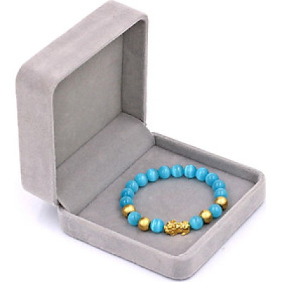 Chuỗi đeo tay đá mắt mèo xanh biển 8 ly - cẩn Tỳ Hưu inox vàng VMEXBTHVB8 + hộp nhung - hợp mệnh Thủy, mệnh Mộc