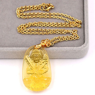 Dây chuyền phật Hư Không Tạng Bồ Tát - pha lê vàng 3.6cm DIVFBV6 - dây inox vàng - tuổi Sửu, Dần