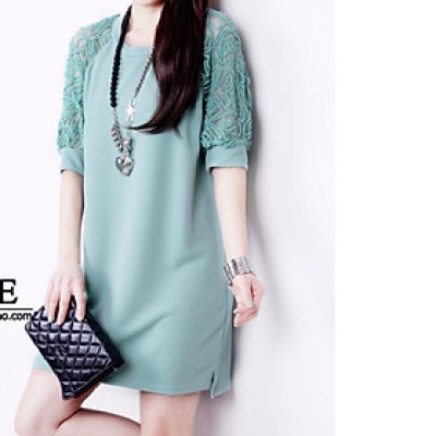 Đầm suông phối ren tay da01