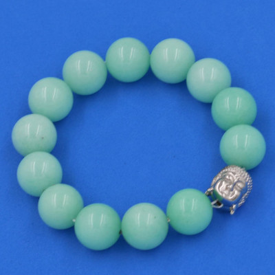 Vòng tay đá Ngọc Bích xanh 14 ly cẩn hạt Phật A Di Đà inox bạc VNBXNLT14 - hợp mệnh Mộc, mệnh Hỏa
