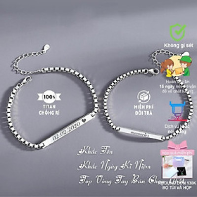 [Ghi Chú] Lắc kèm tên cặp đôi vuông nam nữ Khắc Tên theo yêu cầu thuần Việt có sẵn