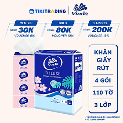 Khăn Giấy Rút Cao Cấp Vinda Deluxe 3 Lớp - L - 110 tờ (4 Gói)