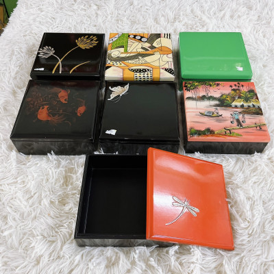 Hộp sơn mài vuông cao cấp Thanh Bình Lê đa năng đựng đồ vật, làm quà tặng ý nghĩa size 16x7 cm