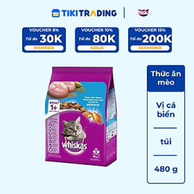 Đồ Ăn Cho Mèo Lớn Whiskas Vị Cá Biển Túi 480g