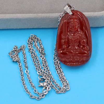 Vòng cổ Phật Bất Động Minh Vương - thạch anh đỏ 3.6cm DITTOB1 - dây inox bạc - kèm hộp nhung - tuổi Dậu