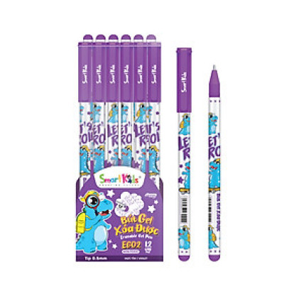 Hộp 12 bút gel xóa được Smartkids Dino EG02 ngòi 0.5mm mực tím, mực xanh, mực đen