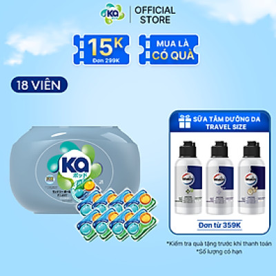 Viên Giặt Quần Áo loại bỏ mạt bụi KA pod Anti-dustmite 4trong1 diệt mạt bụi, làm sạch sâu, kháng khuẩn, giữ màu vải (18 Viên/ Hộp)