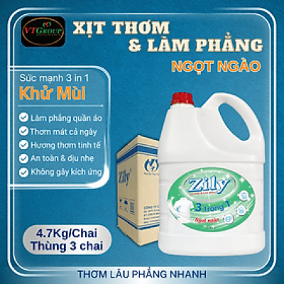 Xịt Thơm & Làm Phẳng Quần Áo Zily 4.7 Kg (3 Chai/Thùng) - Tặng 1 chai Nước giặt KH Zily 3.8Kg
