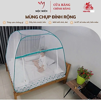 Màn Chụp Cao Cấp Mộc Miên Hoạ Tiết Xanh Cá Mập - Kích Thước 1,6mx2m -2 cửa ( Hà Nội )