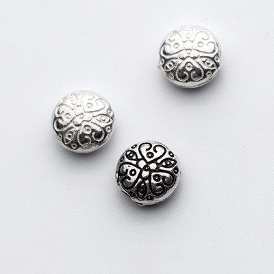 Combo 2 cái charm bạc chặn hạt hình tròn dẹp họa tiết hoa văn - Ngọc Quý Gemstones