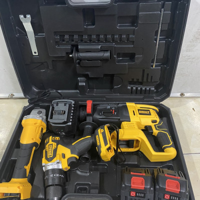 Bộ Combo Máy Khoan Đục Bê Tông, Máy Mài Và Máy Khoan Pin Dùng Pin 199V, 2 Pin 15Cell, Động Cơ Không Chổi Than, Bảo Hành 12 Tháng (Tặng kèm hộp đựng)