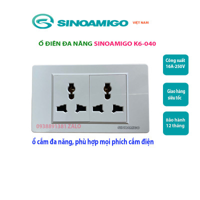 Ổ điện âm tường 3 chấu cắm đa năng K6-040 Sinoamigo, công suất 16A-220V nhập khẩu chính hãng