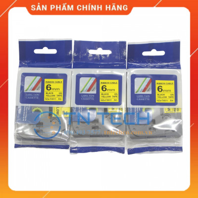 Nhãn In HZE-FX611 - Đen nền vàng 6mm x 8m - Dùng cho máy in BROTHER - AIMO - PUTY [Hàng nhập khẩu]