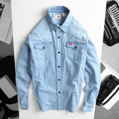 Áo sơ mi denim wax nhẹ cực bụi_nam tính